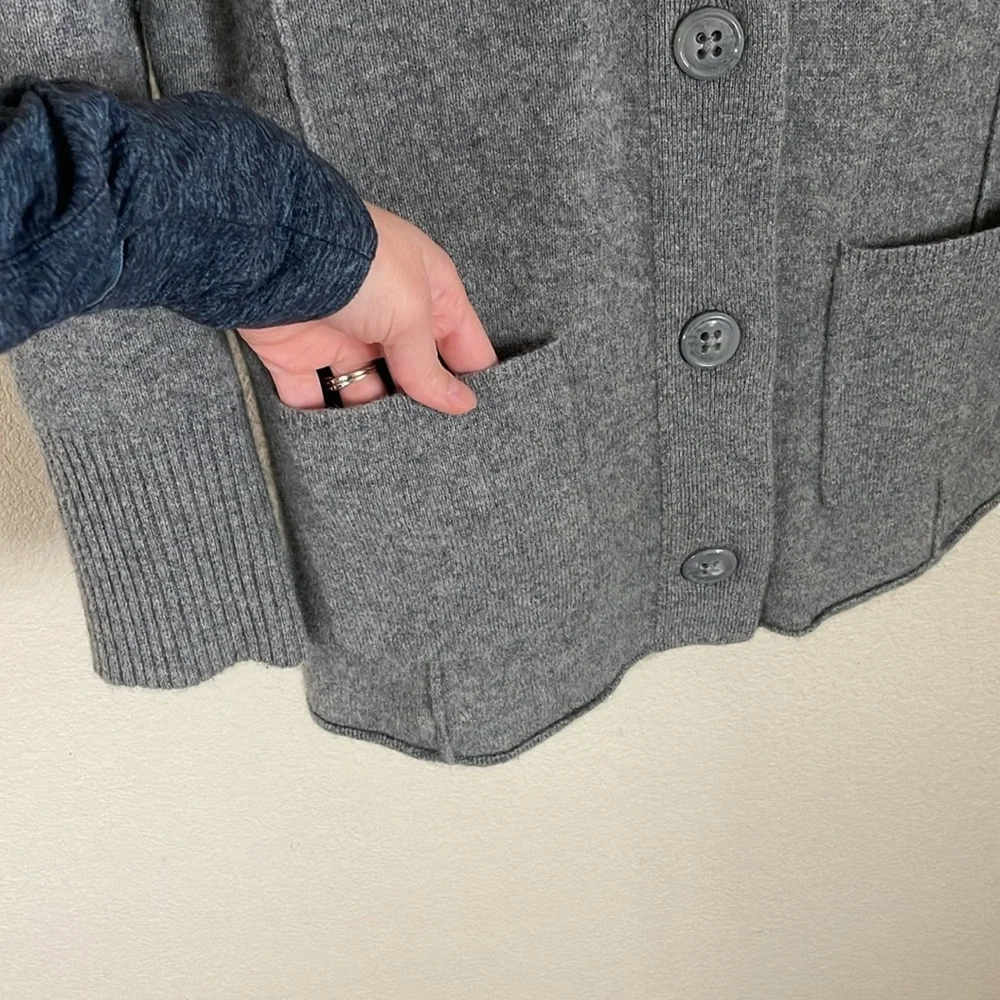 Cynthia Rowley 100% 2-Ply Cashmere Shawl Collar Cardigan Sweater L Gray Cozycore